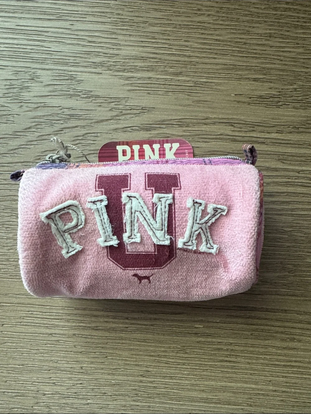 PINK Victoria's Secret Pink Plush Cosmetic Pouch with Embroidered Logo